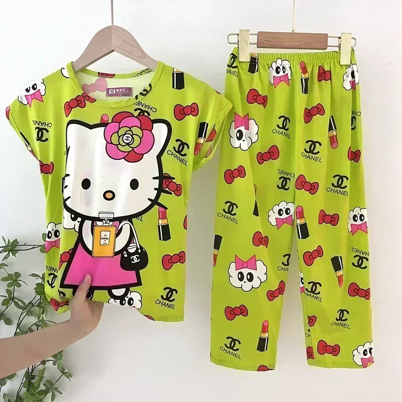 2024 new Children clothing summer princess short sleeves long pants girls thin home clothing air-conditioned clothing set