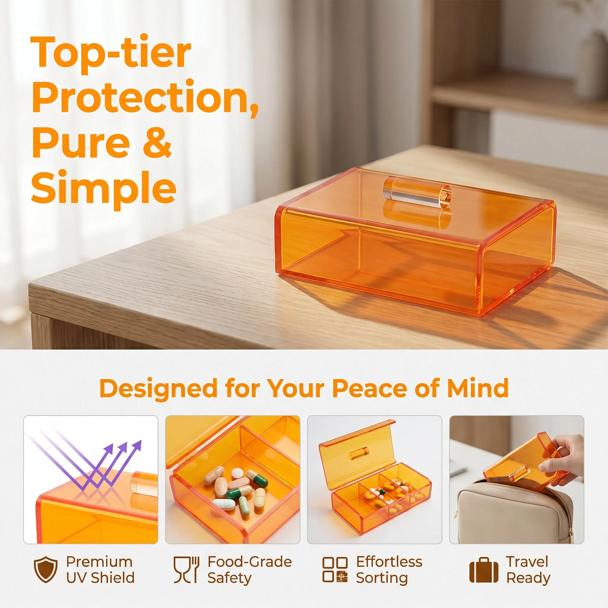 Lightproof Medicine Storage Box Portable Compact Amber Small Pill Case Uv Blocking Storage for Light Sensitive Medication Daily