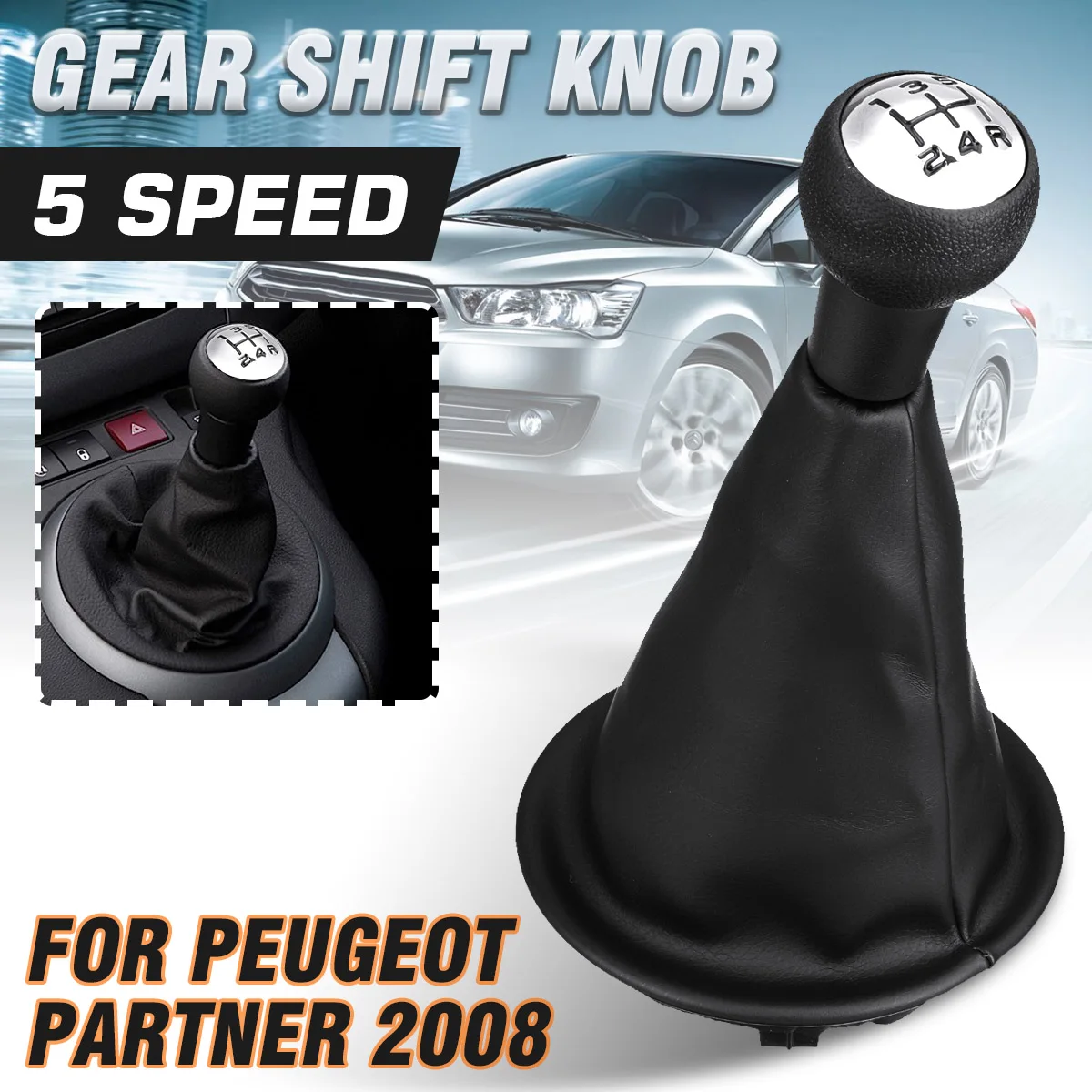 Perilla de palanca de cambios Manual de 5 velocidades con cubierta de bota de polaina de cuero PU para Citroen Berlingo III para Peugeot Partner 2008-on