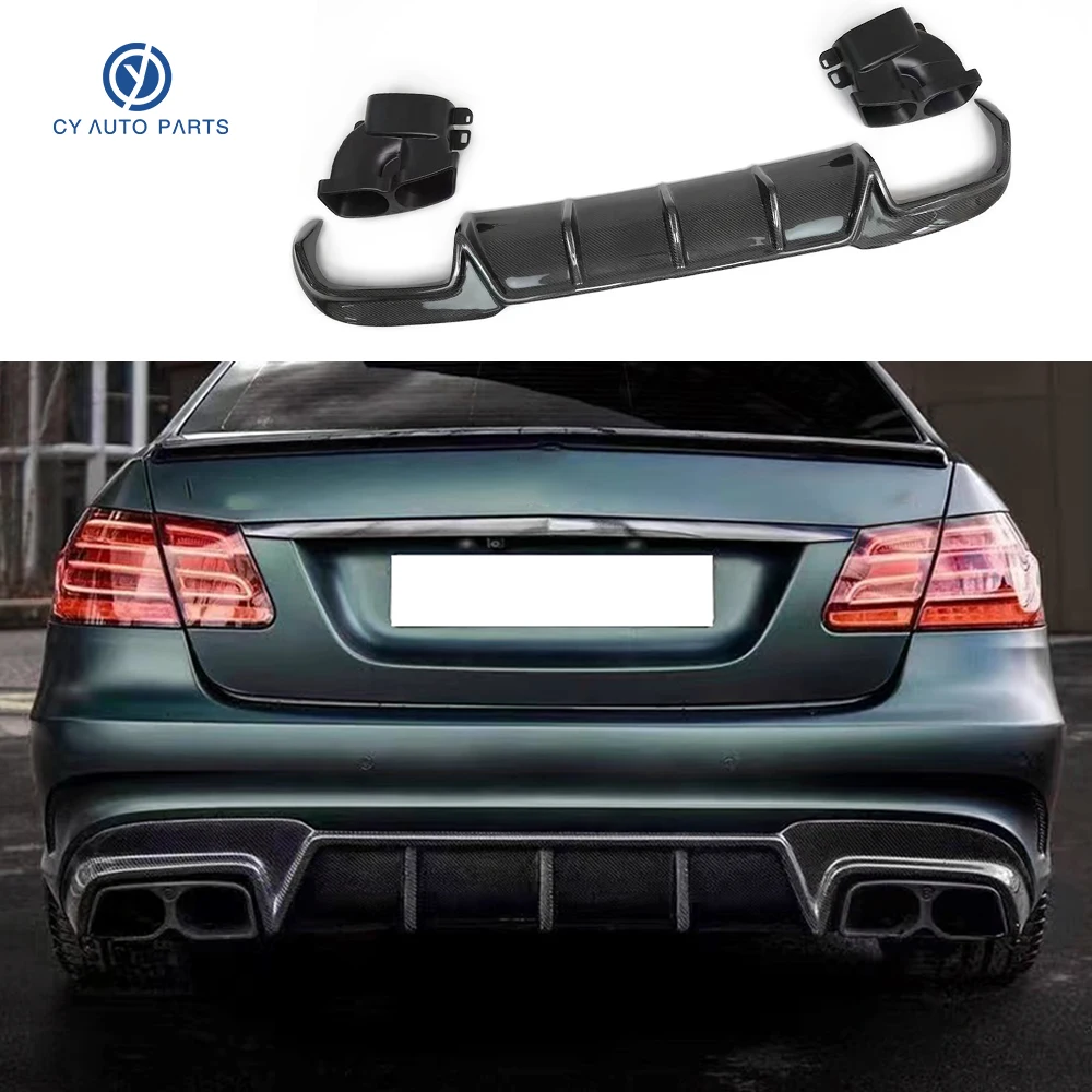 B Style Real Carbon Fiber Rear Bumper Lip Spoiler Trunk Diffuser Cover&Exhaust Tips For Mercedes-Benz W212 E63 E63S E260 E300 20