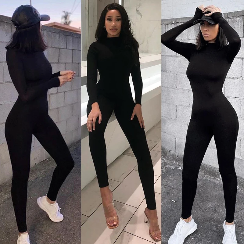 

2025 Fall Women Sexy Jumpsuit Streetwear Long Sleeve Bodycon Solid Sport Fitness Jumpsuits Romper Overalls For Women Body suit