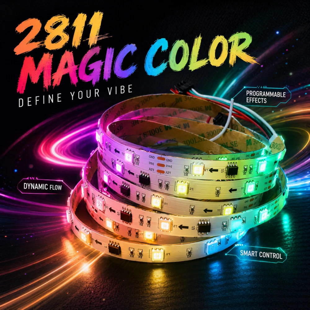 12V WS2811 5050 RGBIC LED Strip 1m/2m/3m/5m 30LEDs/m White PCB Flexible Chasing Effect for Indoor Home Decor(No Adapter ）