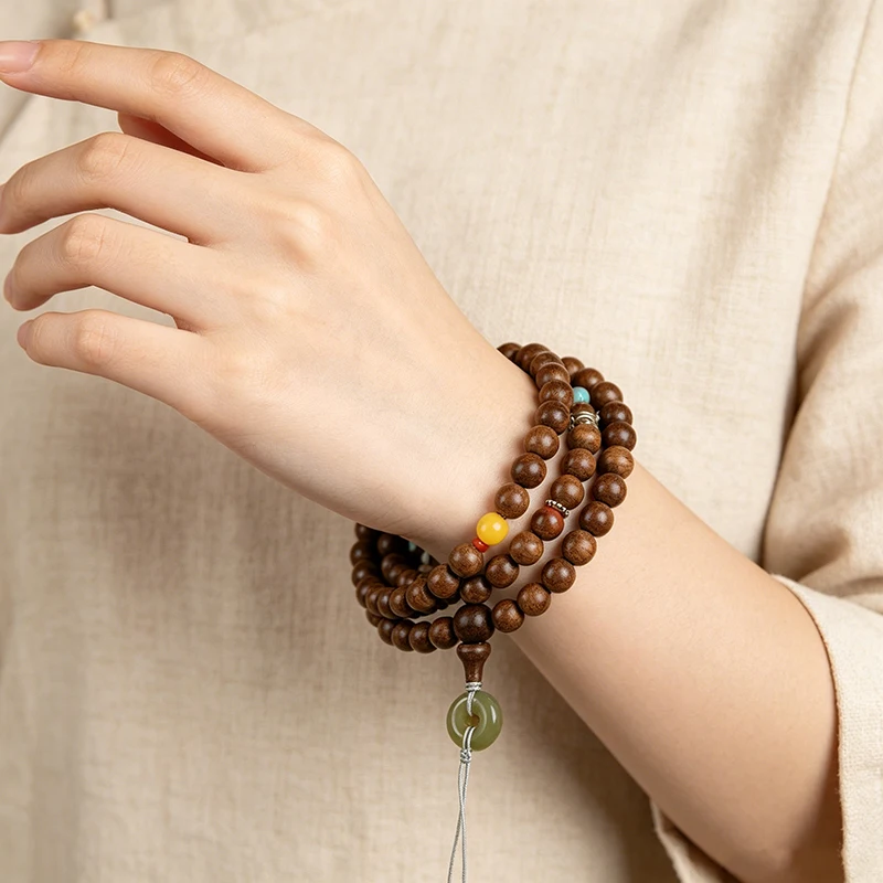 Natural Kalimantan Agarwood 108 Beads  Bracelet Multi Loop Wrist Chain Unisex Couple Prayer Beads Constellation Lucky Meditation