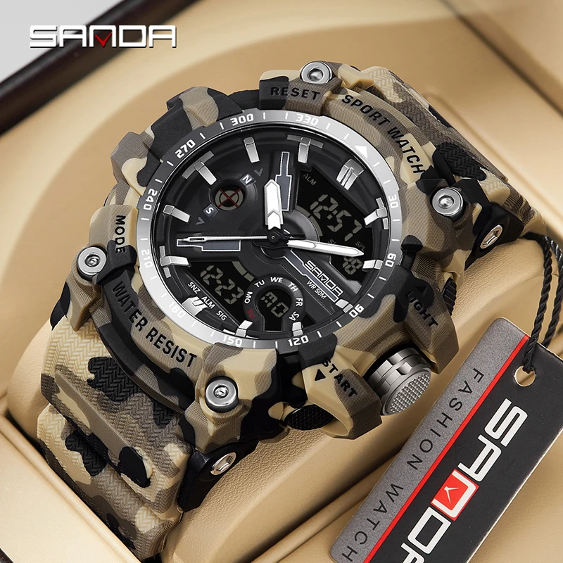 

SANDA G-Style LED Digital Men Watches Waterproof Sports Watch Man Camouflage Military Army Timing Stopwatch Quartz Male Clock