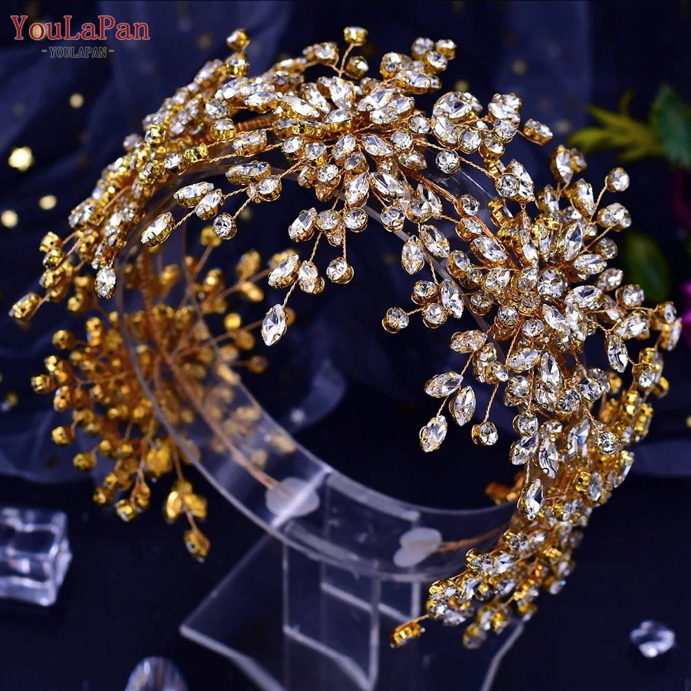 Imagem -02 - Youlapan-rhinestone Hairpiece de Cristal Aros de Luxo Jóias Artesanais Decoração de Cabeça Acessórios de Cabelo de Noiva Casamento Hp389-g