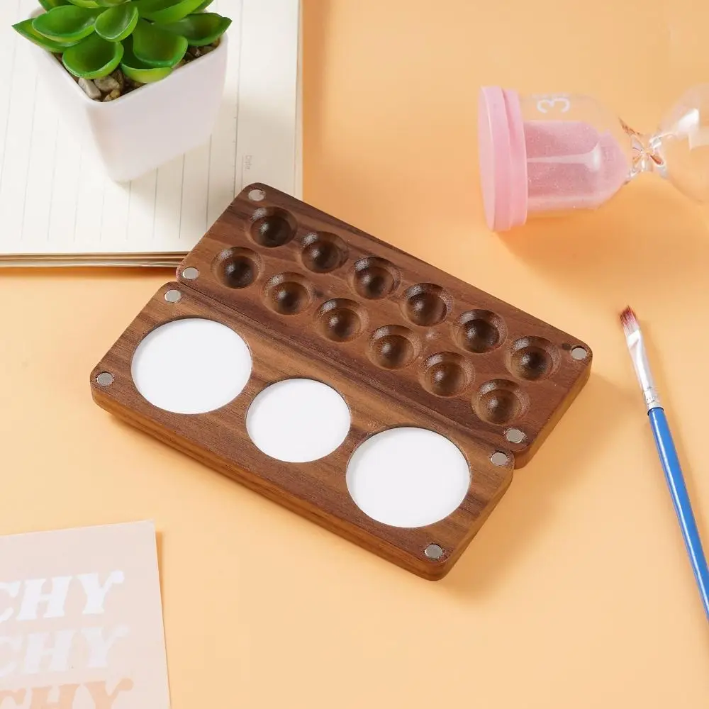 Magnetic Mini Art Supplies Portable Watercolor Wooden Palette Paint Box Painting Tray Painting Tool