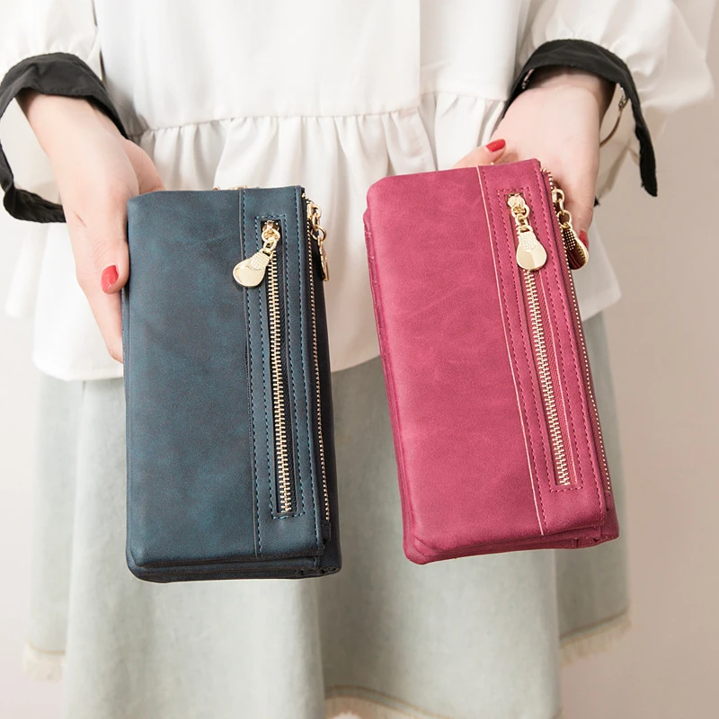 Western Sandblasting Multi-functional PU Leather Women Wallet Large Capacity Purse for Ladies