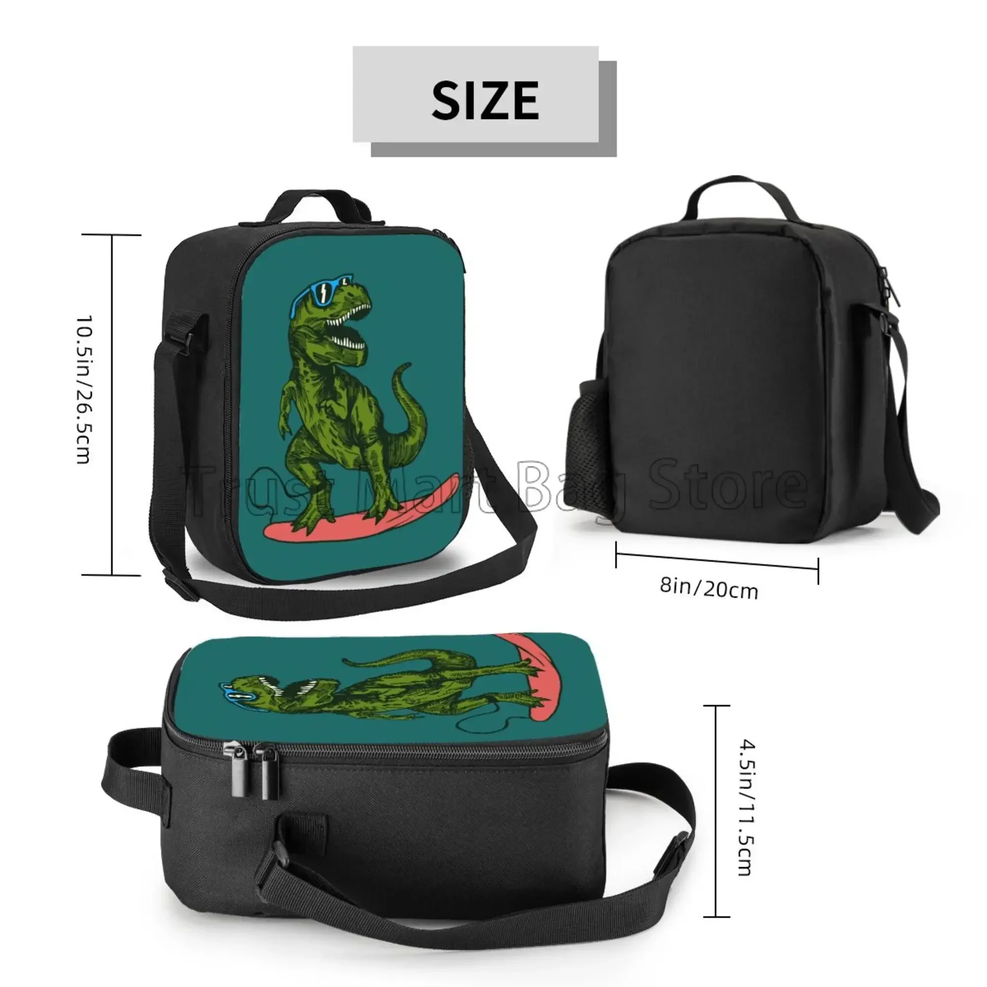 Funny Dinosaur Skateboard Thermal Lunch Bags for Girls Boys Insulated Lunch Box Durable Cooler Tote Bag with Adjustable Strap