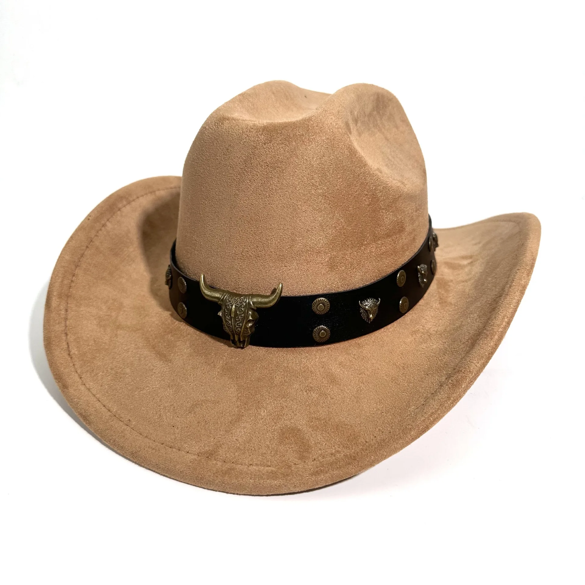 

Minority style suede western cowboy men and women couple big edge top jazz hat