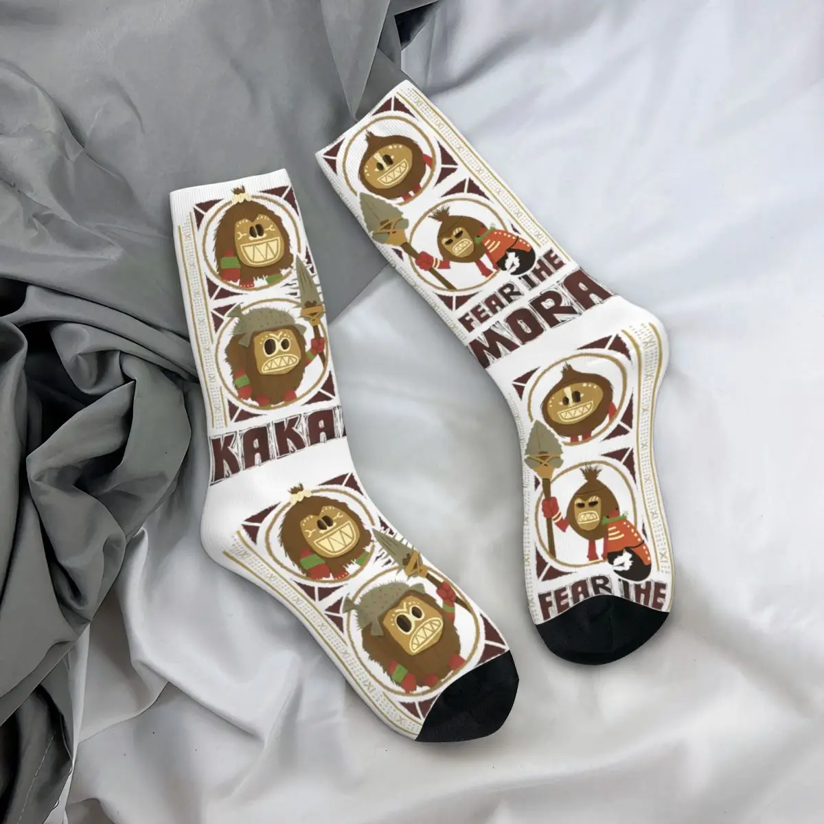 Retro Moana Fear The Kakamora Tiki Style Group Portrait Basketball Socks Polyester Middle Tube Socks for Women Men