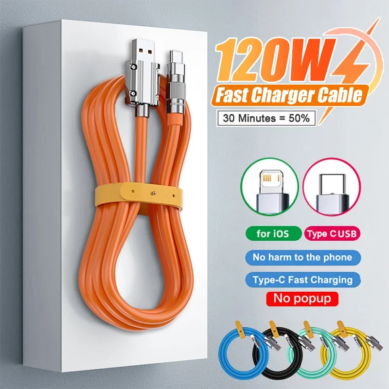 Cable de silicona líquida USB C de carga súper rápida de 120W 6A para iPhone 14 15 Huawei Samsung Xiaomi Cable de datos tipo C de cargador rápido