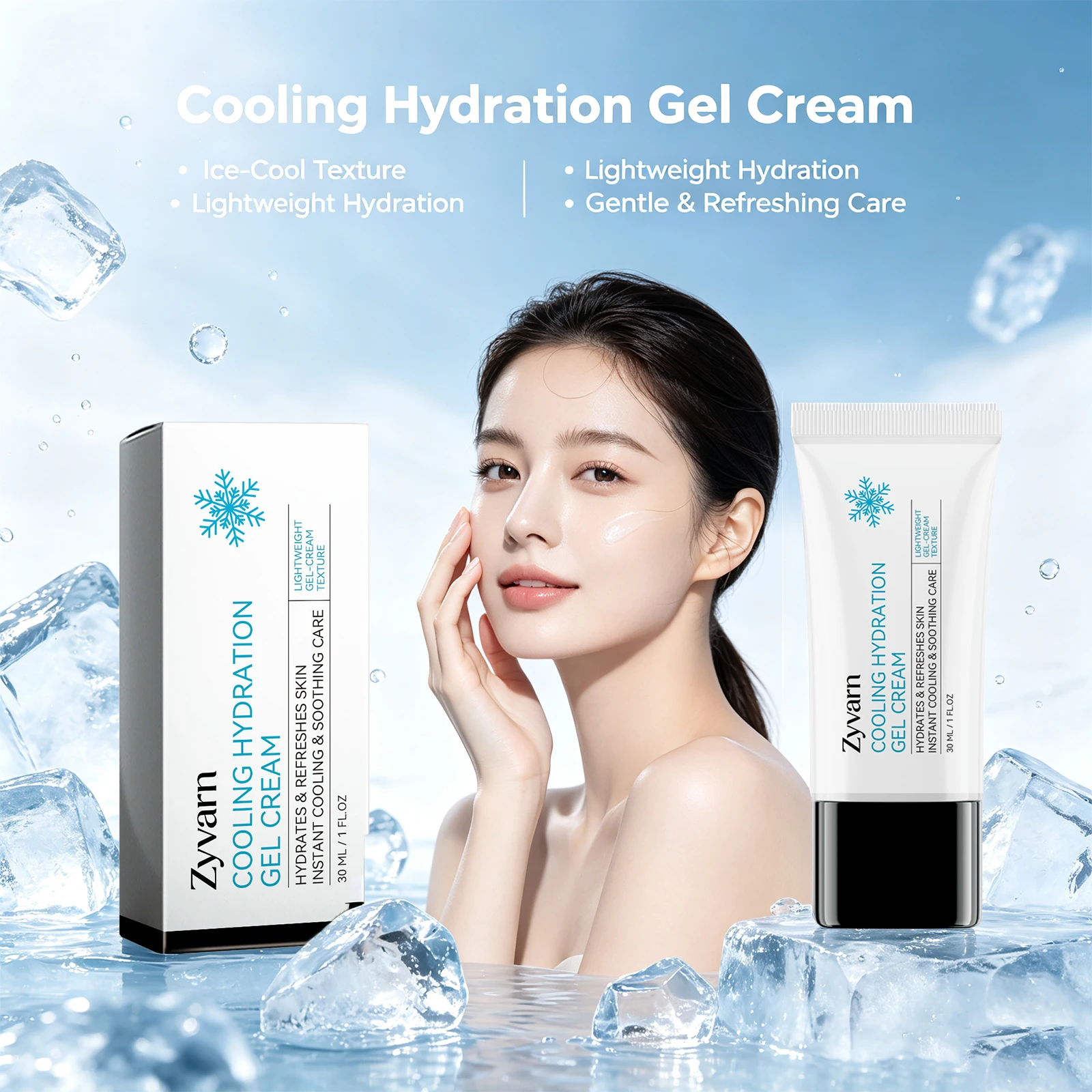 Cooling Hydration Gel Cream for Summer Refresh & Soothe Overheated Soft Smooth Skin Brighten Skin Tone Summer Hot Dry Skin Care