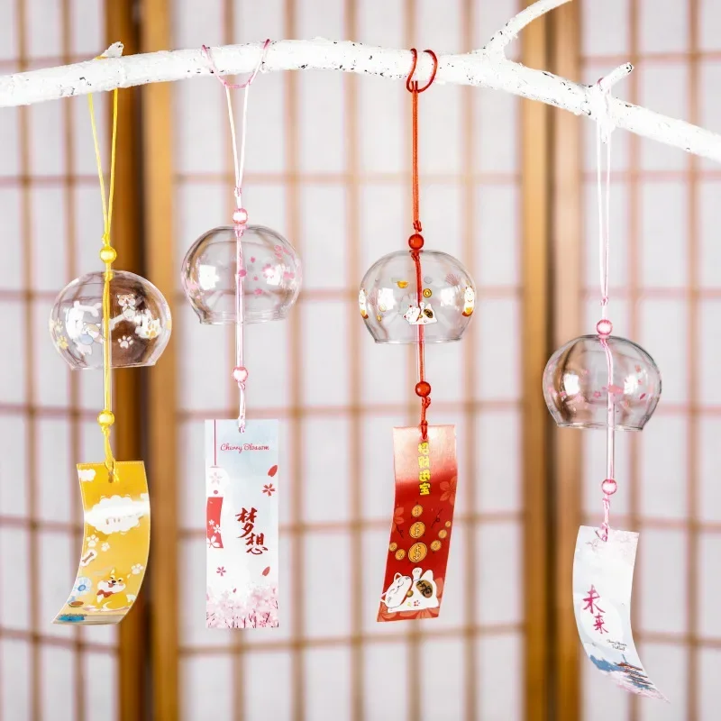 1pcs  Wind Bell Handmade Wind Chimes Glass Furin Home Decors Spa Sakura Kitchen Office Decor Cherry Blossom Pattern
