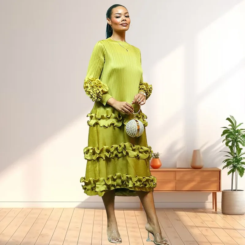 

Miyake Plus Size Women's Dress Round Neck Loose Stretch Simple Demure Islamic Long Dresses Wrinkle-Free Vacation Clothing