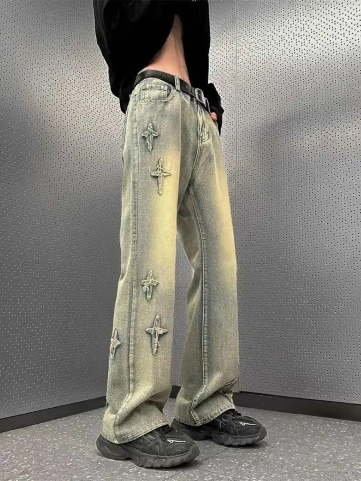 

American High Street Washed Retro Cross Star Embroidered Jeans 2026 Women's Design Sense Loose Straight Leg Wide Leg Pants