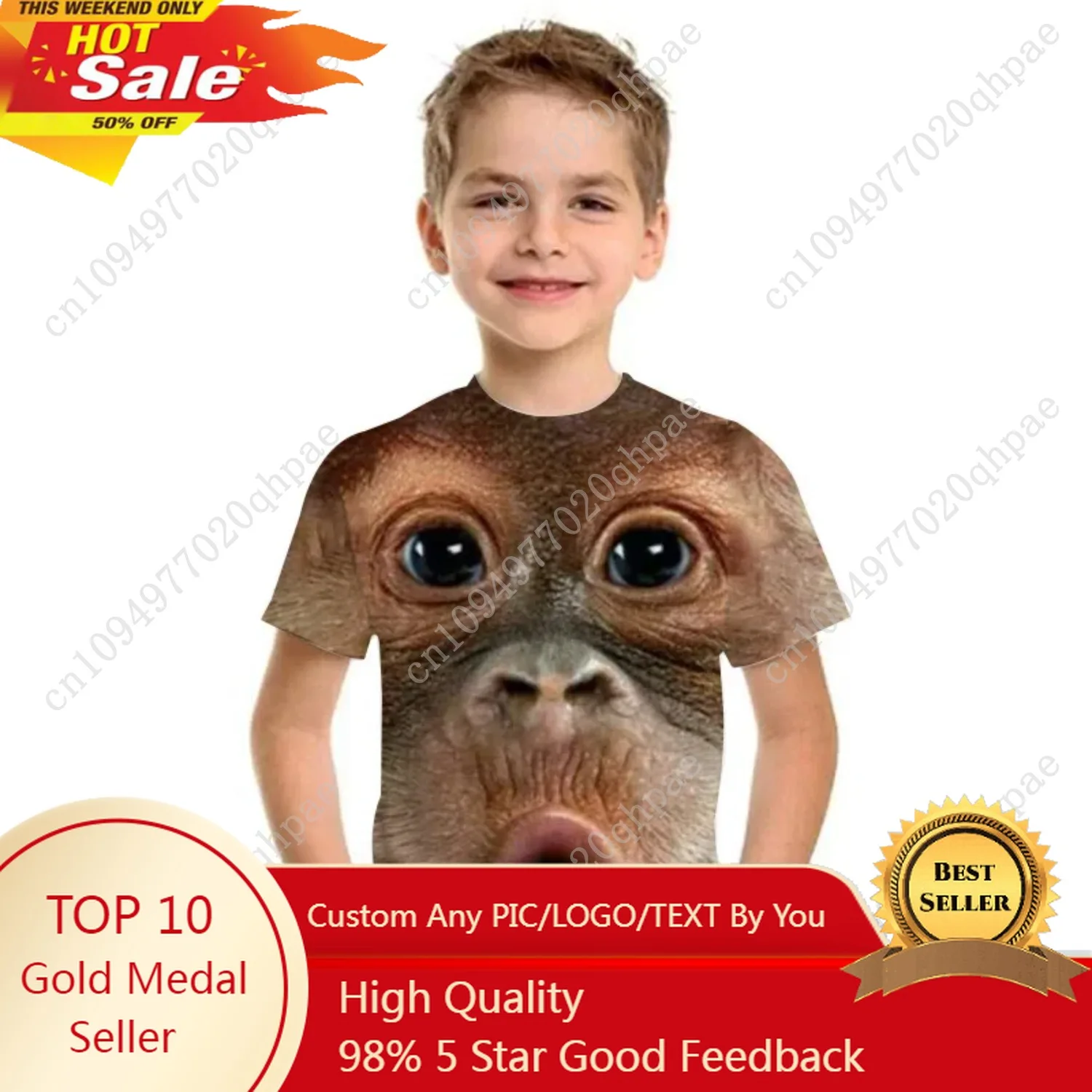 مضحك القرد الوجه تي شيرت للأطفال تي شيرت كامل لصبي الصيف قصيرة الأكمام المحملة ملابس الأطفال موضة فتاة تي شيرت #1