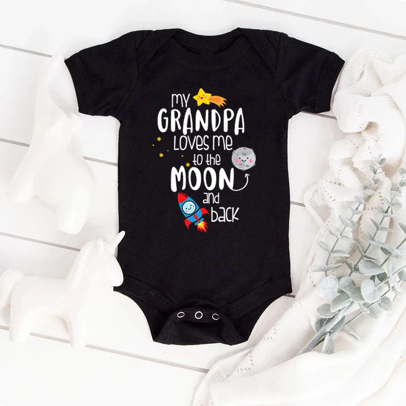 

Funny Baby Rompers My Grandpa Loves me To the Moon and Back Baby Bodysuit Cotton Boys Girls Short Sleeve Jumpsuits Outfits