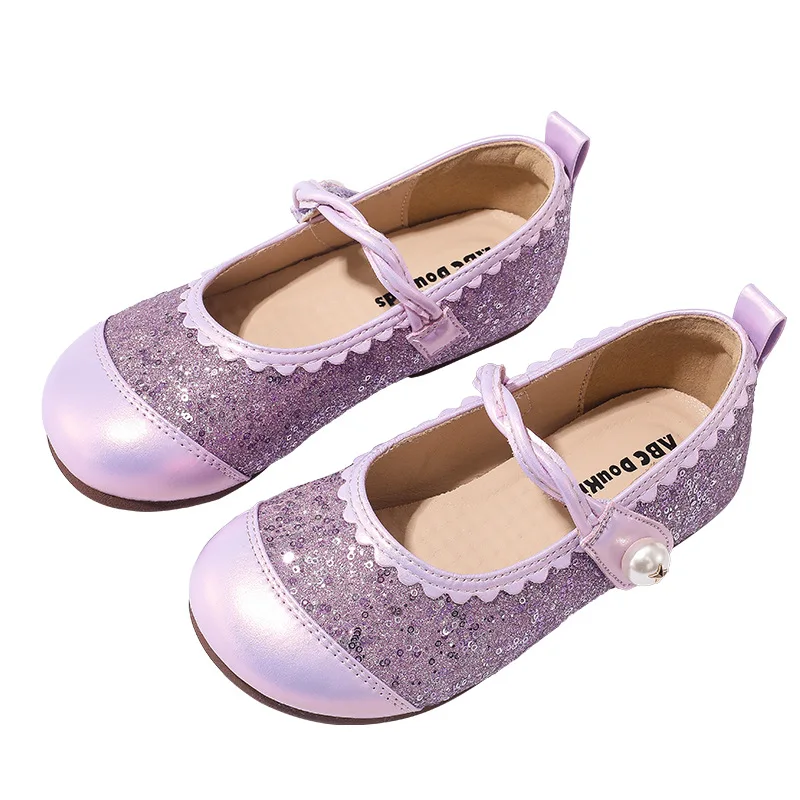 Girls Leather Shoes for Party Wedding Kids Sequins Princess Mary Janes Shoes Fashion Children Performance Shoes Flats 2025 New