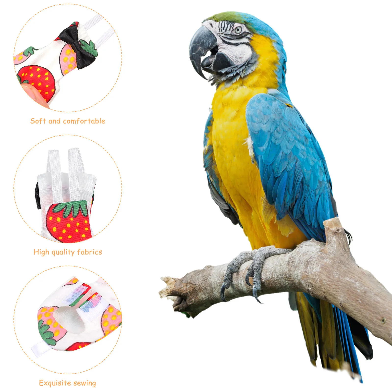 

Strawberry Design Parrot Diapers Comfortable Reusable Bird Flight Suit Easy Wear Long-Lasting Pet Bird Clothes Charming Costume