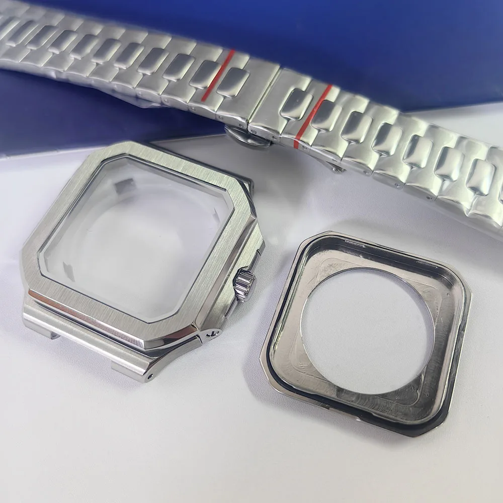 

38 мм квадратные часы серебряный ремешок из нержавеющей стали для NH35 автоматические спортивные часы запасные части для ремонта часов