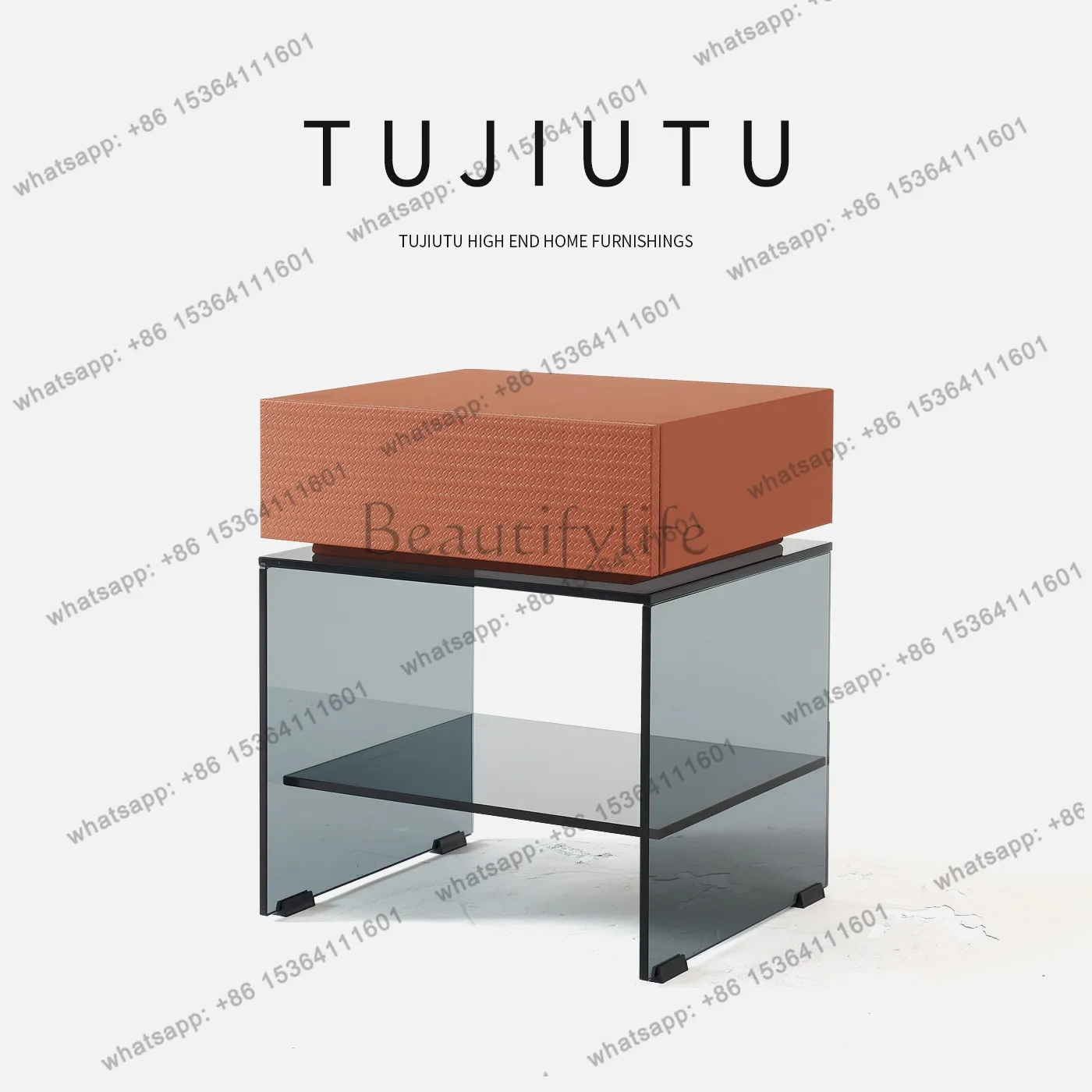 

LS Italian minimalist bedside table light luxury creative designer home tempered glass bedside table