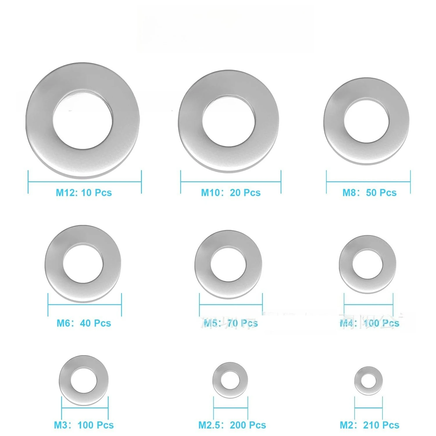 800Pcs Boxed 304 Stainless Steel Flat & Spring Washer Round Gasket M2-M12 Assortment Kit