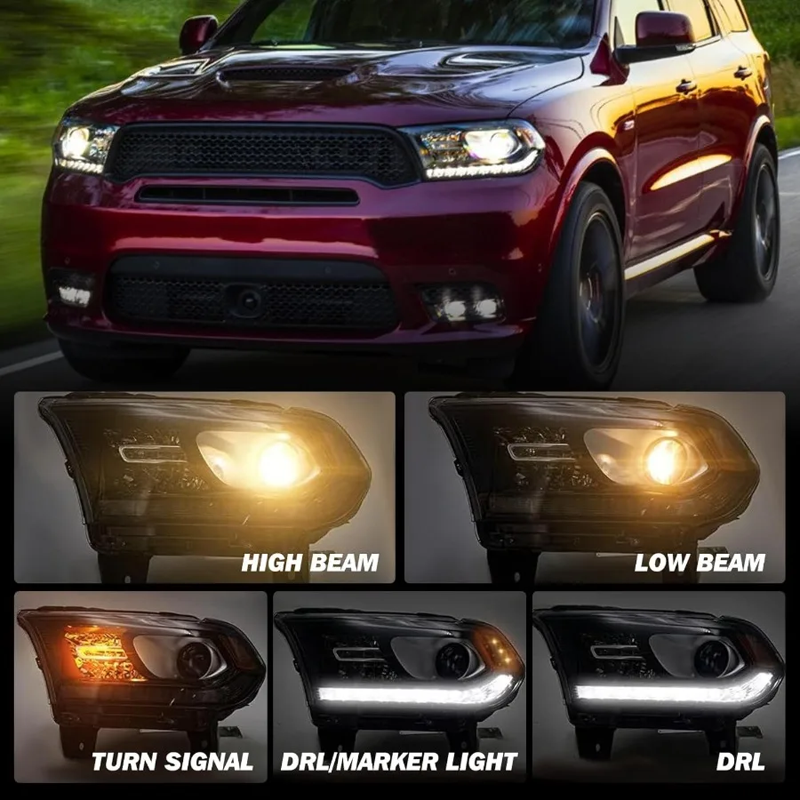 헤드라이트 어셈블리 [LED DRL 포함] 2014-2020 닷지 듀랑고 공장 할로겐 모델 헤드램프 교체용 운전석 및 조수석