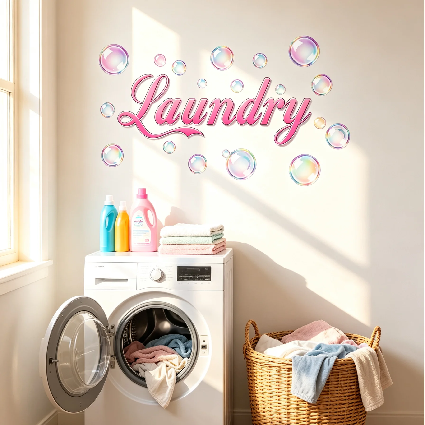 Laundry Wall Sticker Colorful Soap Bubble Wall Decal Removable Vinyl Wall Art for Laundry Room Washing Area Home Decor