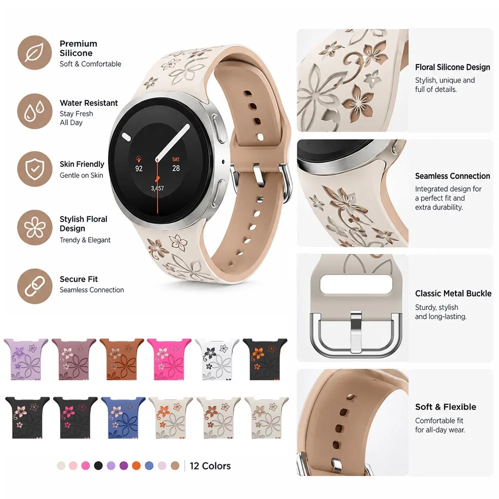 Silicone Band for Samsung Galaxy Watch 9 40mm 44mm Watch 8 40m 44mm Classic Band Engraved Sports Band for Samsung Galaxy Watch 9