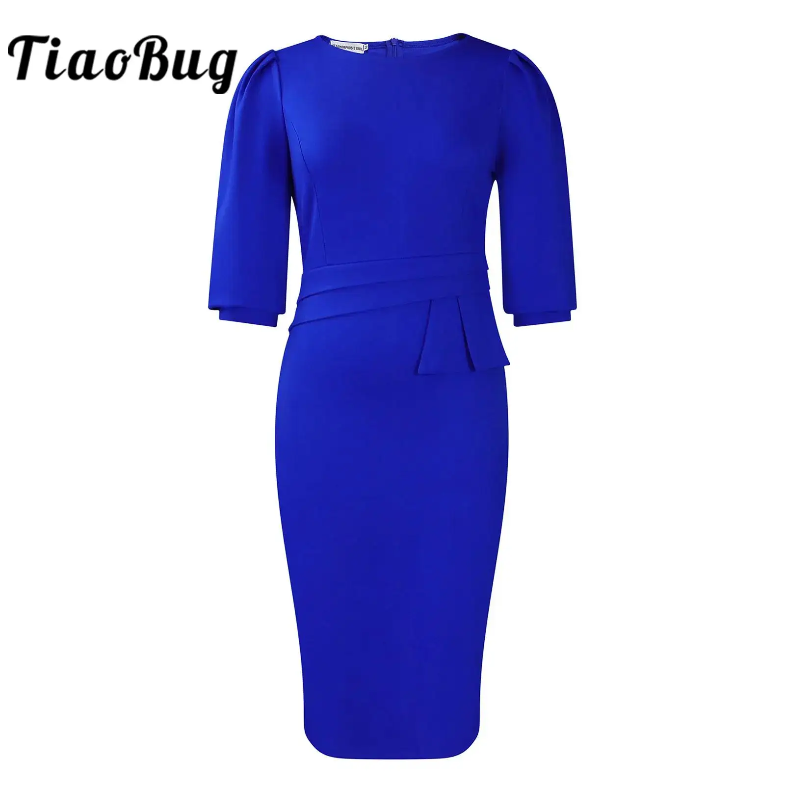 Womens Solid Color Dress Half Sleeve Pleated Ruffled High Waist Bodycon Dress for Office Work Commute Elegant Evening Dress