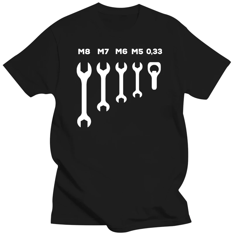 Men's funny wrench jaw spanner beer car mechanic gift t shirt Design Short Sleeve Round Collar Standard Fitness Funny shirt