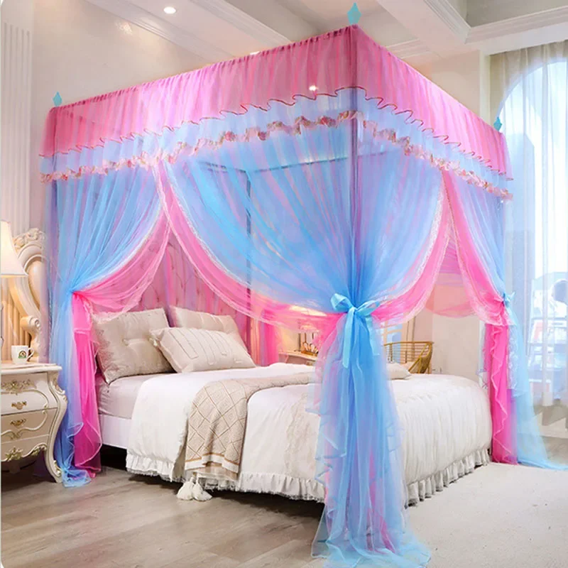 

Palace Double Color Square Mosquito Net with Bracket All Round Mosquito Proof 3-Door Bed Curtain Ultra Soft Encrypted Mesh Tent
