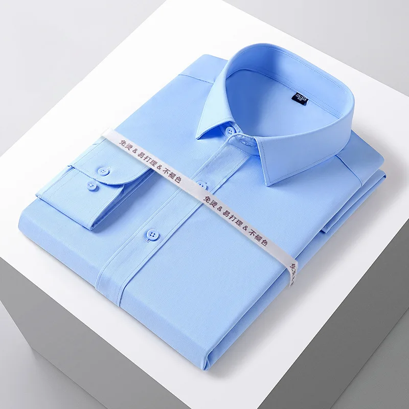 Quality Stretch Men Shirt Bamboo Fiber Long Sleeve Anti-wrinkle Slim Fashion Casual Business Office White Shirt Men's clothing