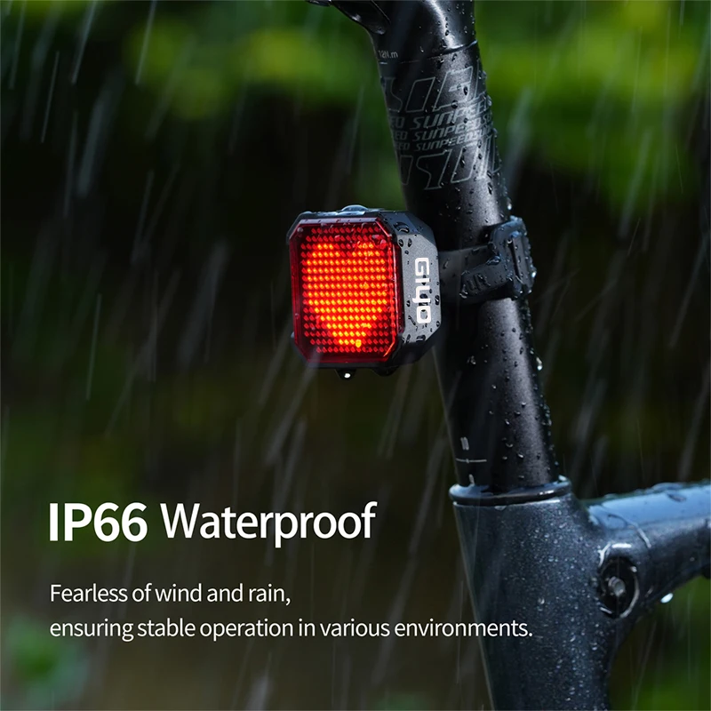 Giyo Bicycle Smart Tail Light Highly Customizable Intelligent Expression Bluetooth Bike Tail Light 244 Pixels IP66 Waterproof