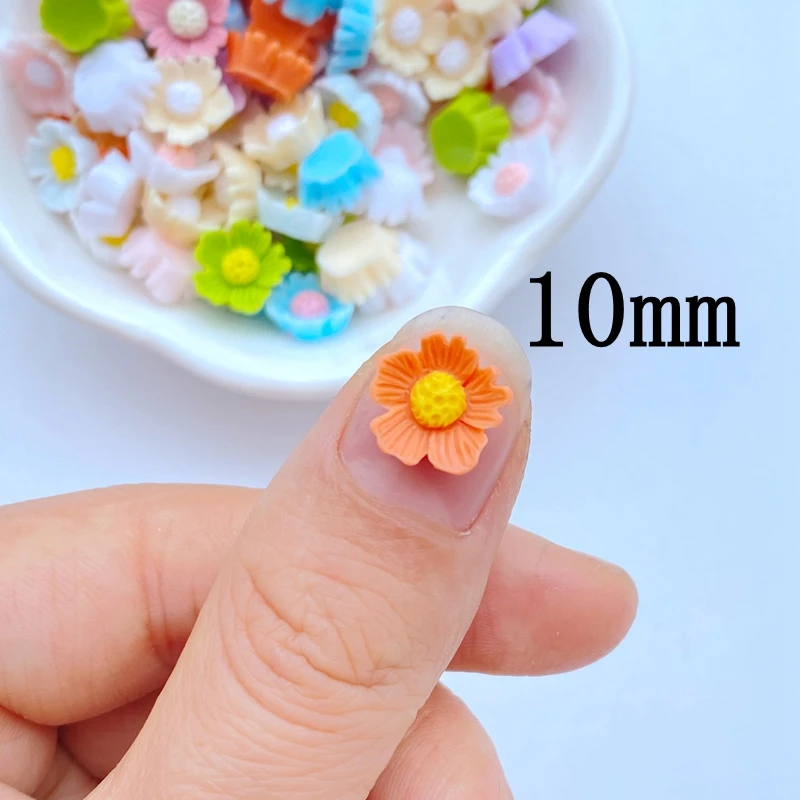 100Pcs New Mini Cute 10mm Flower Series Flat Back Resin Cabochons Scrapbooking DIY Jewelry Craft Decoration Accessorie