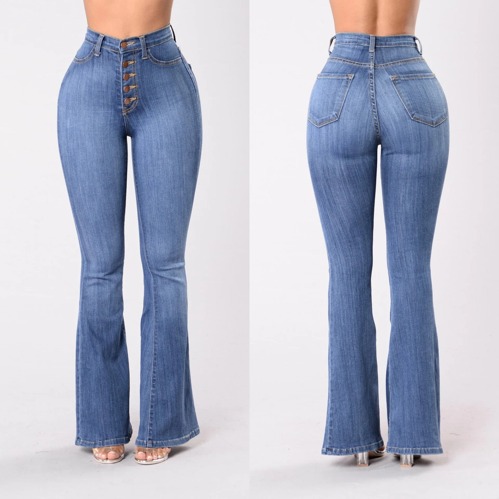 

Women's pants 2026 popular European and American women's jeans women's slim fit high waisted and perky flared pants