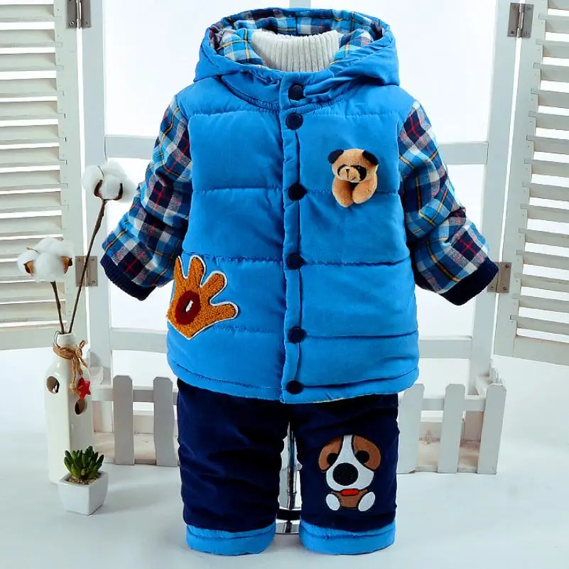 Conjunto de cárdigan grueso para niño y niña, Sudadera con capucha y dibujos animados de perro, conjunto cálido de dos piezas para invierno, novedad de 2024