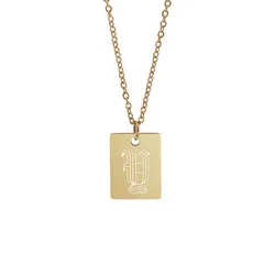 Xunyue Personalized Stainless Steel Square Shape Gold Plated Old English Letter Necklace for Men