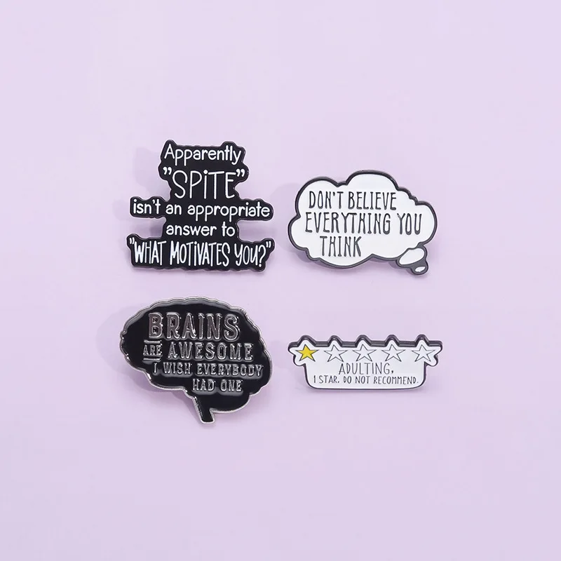 Pins Personalized English Short Sentence Brooch Creative Letter Brain Metal Accessory Badge Metal Enamel Pins Badges for Clothes