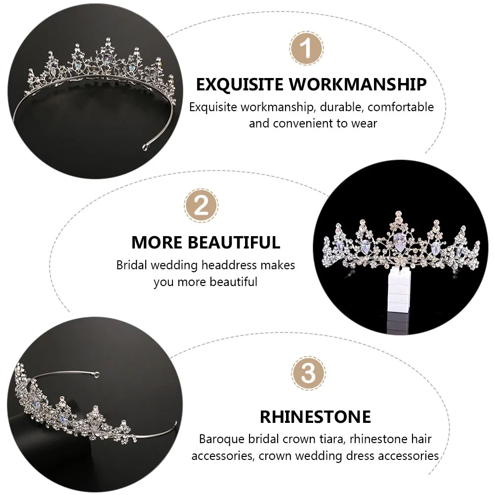 

Rhinestone Crown Hair Accessories Bridesmaid Wedding Bridal Headdress Baroque Tiara Pin Loops Durable Comfortable Crown For