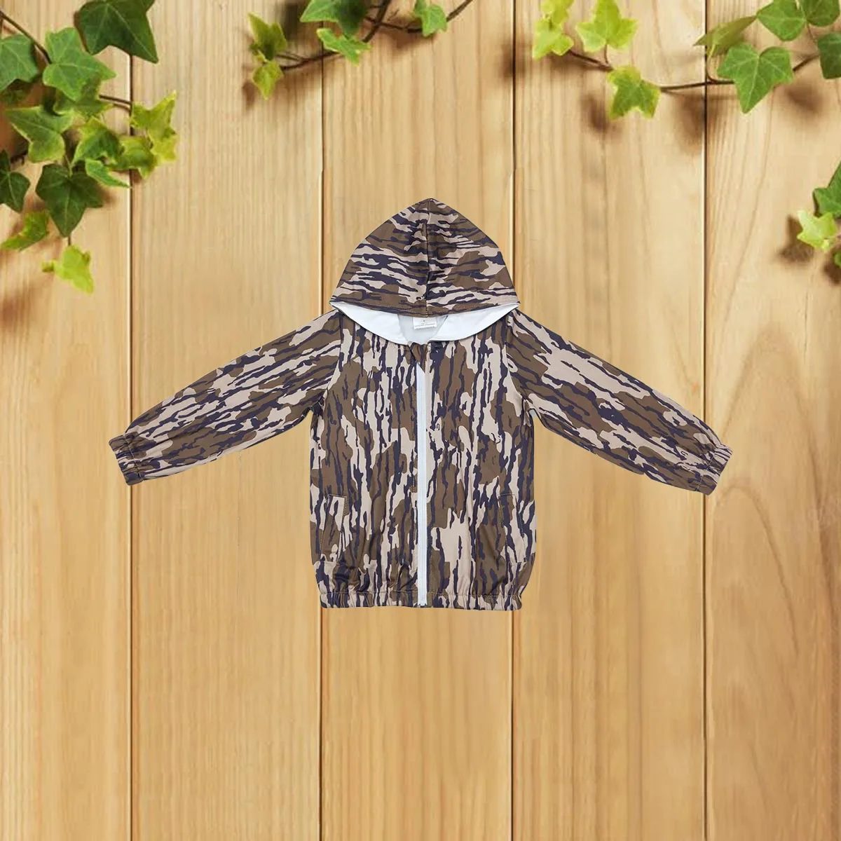 

10.24 Autumn Popular Camouflage Zipper Hooded Long Sleeve Children's Fashion Top Military Green Trendy Kids' Upperwear