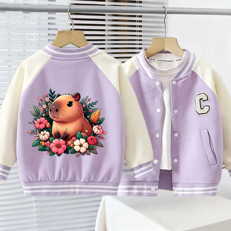 كابيبارا طفل سترة بنين بنات الكرتون أنيمي زي البيسبول في الهواء الطلق موضة عادية الأطفال البلوز الملابس بلايز هدية عيد الميلاد