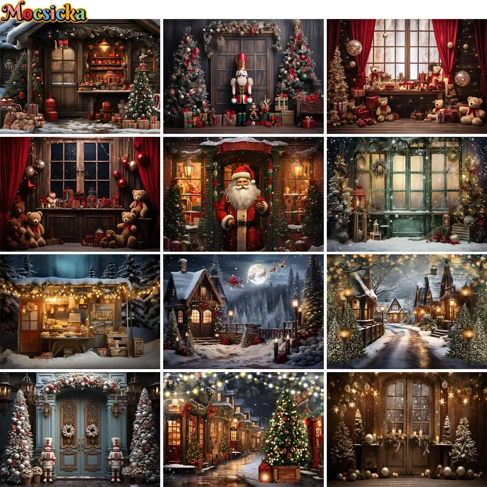 Xmas Photography Backdrop Christmas Tree Window Fireplace Winter Snow Scene Photocall Kid Family Portrait Party Decor Background