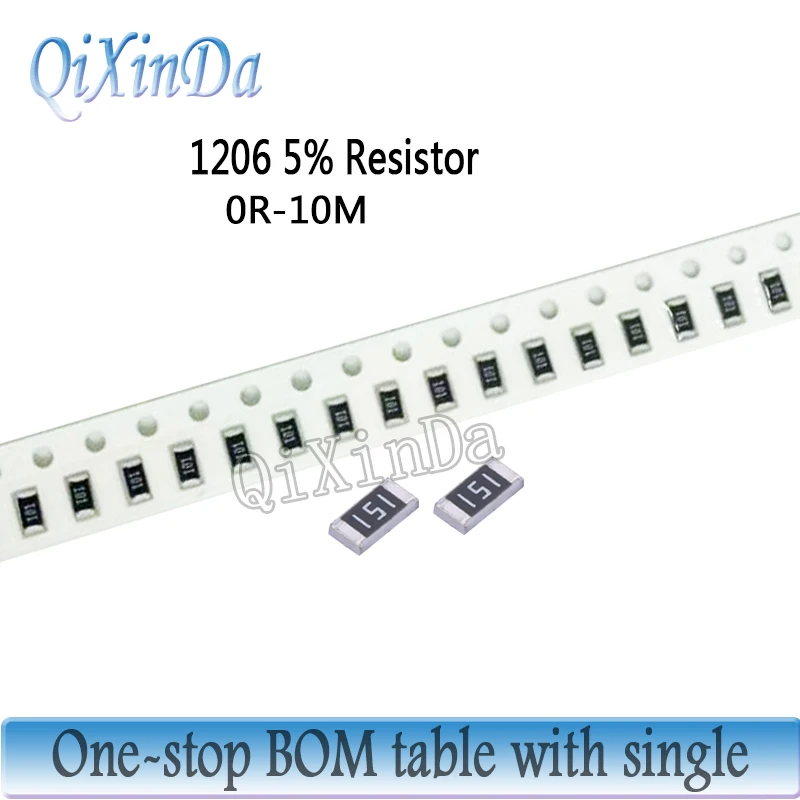 100PCS 1206 SMD 5% Resistor 0R 0.1R 0.2R 0.68R 1R 7.5R 10R 15R 30R 1K 10K 51K 75K 100K 220K 470K 680K 1M 4.7M 6.2M 8.2M