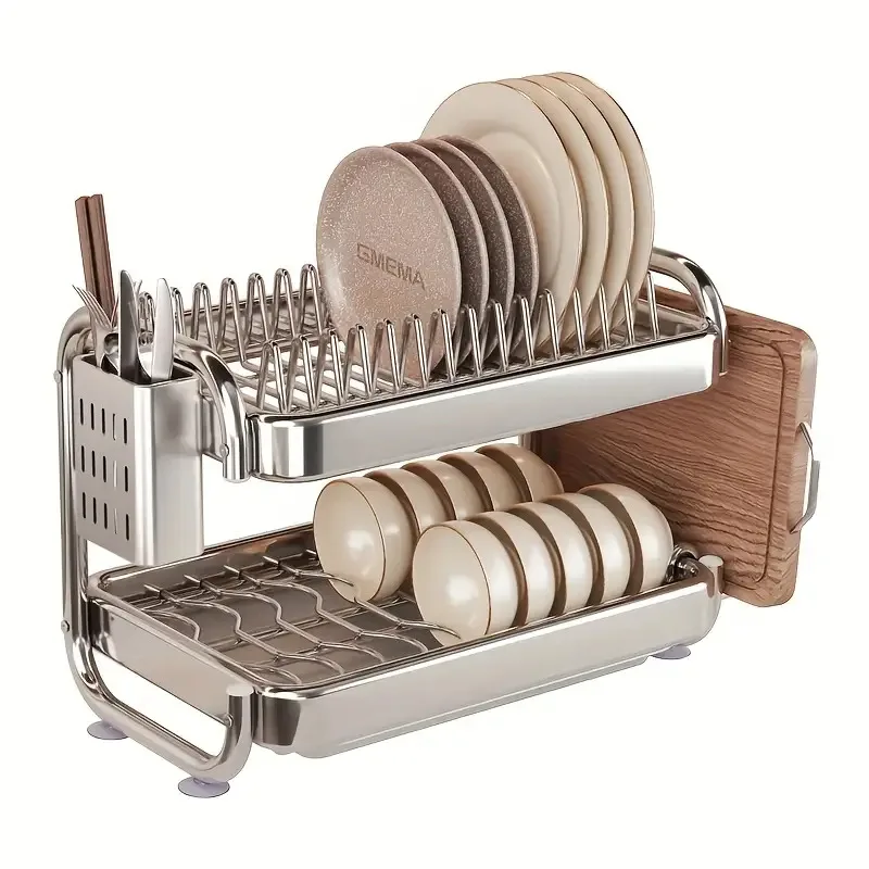 

2/3-Tier Stainless Steel Kitchen Dish Rack, Countertop Organizer with Utensil Spice Storage, Knife and Cutting Board Holder