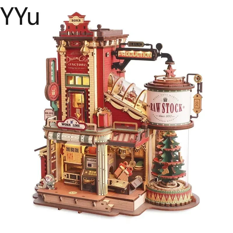for Rokr Dream Gift Factory 3D Wooden Puzzle Christmas Gifts Toy with Light and Music for Children Kids Building Block Kits