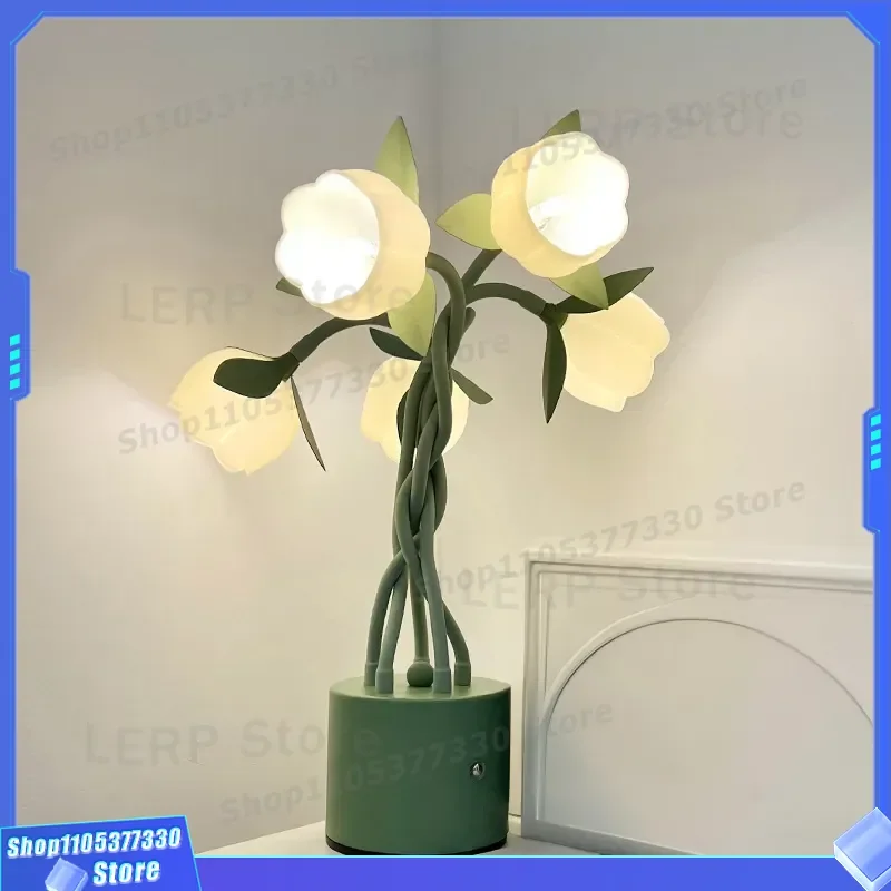 New French Pastoral Mini Lily of the Valley Table Lamp DIY Styling Bedroom Bedside Ambient Light Birthday Gift Home Decor DIY