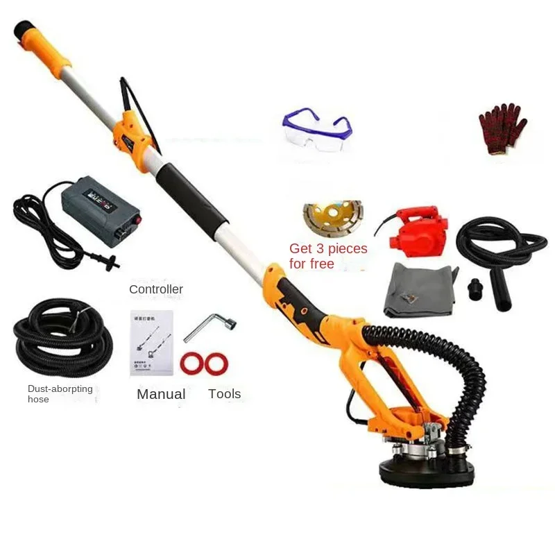 Бесщеточный настенный проникающий станок с длинным полюсом, 1980 Вт, 2,2 м, грубый строгальный станок с самовсасывающей машиной для удаления пыли, шлифовки и полировки