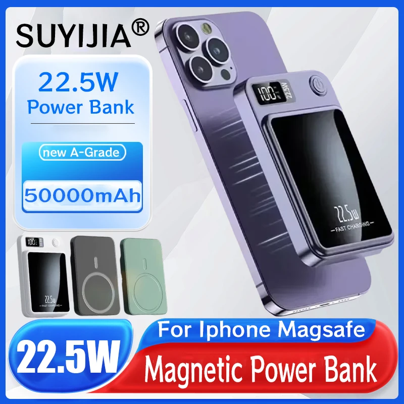 22.5W Magnetic Wireless Power Bank 50000mAh Portable Chargers for Iphone Magsafe Fast Charge Powerbank External Spare Battery