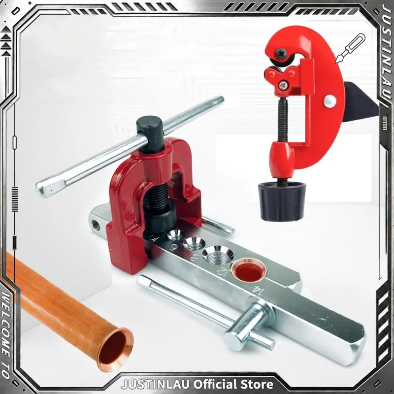 JUSTINLAU Copper Pipe Flaring Tool Kit Double Single Tubing Flaring Tool with Tube Cutter Expander Repair Fixture Hand Tools